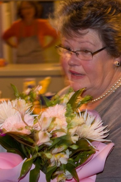 Jan receiving a bouquet for all her efforts