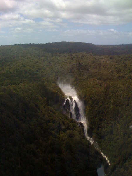 A lot of water going down Wairere falls. A lot of water going up too.